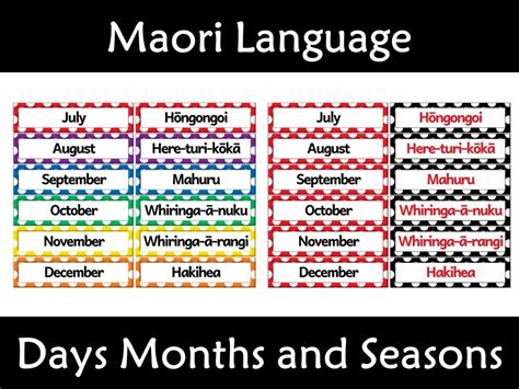 Maori Language Labels Days Months and Numbers New Zealand Te Reo ...