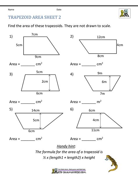 Area of Quadrilateral Worksheets