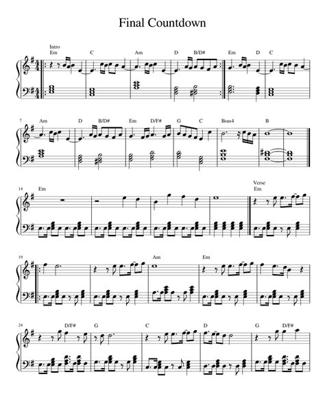 Final Countdown sheet music for Piano download free in PDF or MIDI