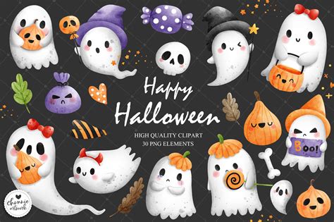 Ghost Clipart, Cute Ghost Clipart, Hallo Graphic by Chonnieartwork ...