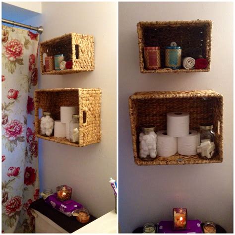 Wicker basket storage shelves for the bathroom | Shelf baskets storage ...