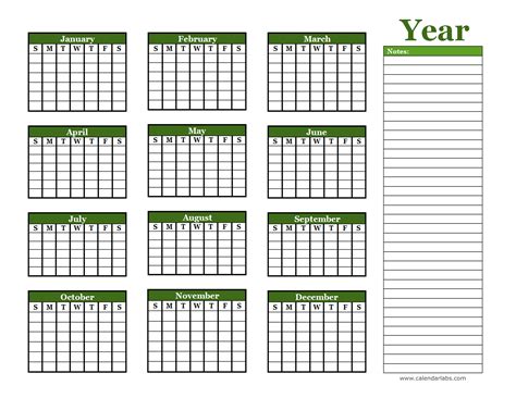 Printable Yearly Calendar Free