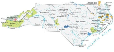 North Carolina State Map - Places and Landmarks - GIS Geography