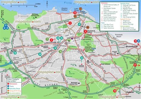 Edinburgh top tourist attractions map - Greater Edinburgh tourist ...