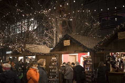 Ottawa Christmas Market vendors and shoppers at night - TD Place ...