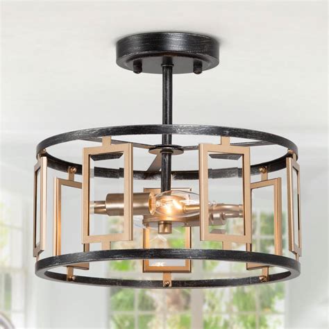 Uolfin Modern Semi Flush Mount Lighting, 2-Light Antique Brushed Black ...