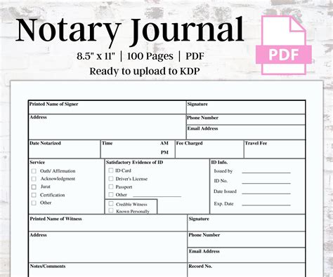 Notary Journal Notary Record Log Book Instant Download KDP Interior PDF ...