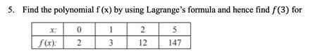 Solved Find the polynomial f(x) by using Lagrange's formula | Chegg.com