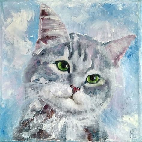 Cat Oil Painting Original Art Cat Artwork Pet Portrait Small | Etsy