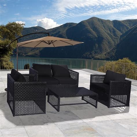 WESTIN OUTDOOR Leah 4-Piece Wicker Patio Conversation Set with Black ...