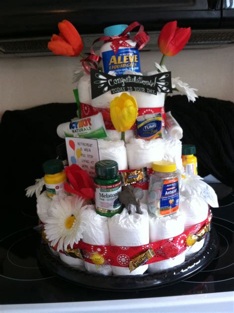 Retirement centerpiece made from Depends undergarments and items for ...