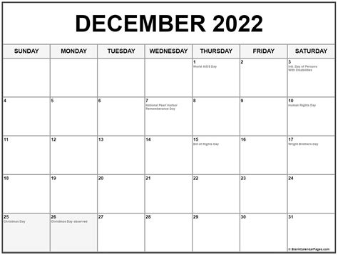 December 2022 with holidays calendar