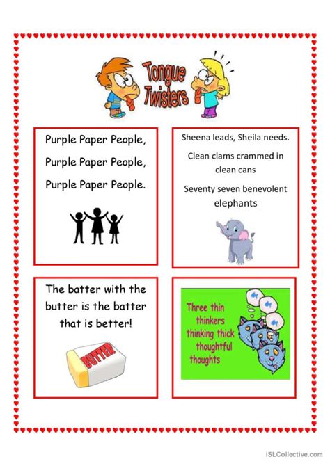 Tongue twisters in English tongu…: English ESL worksheets pdf & doc