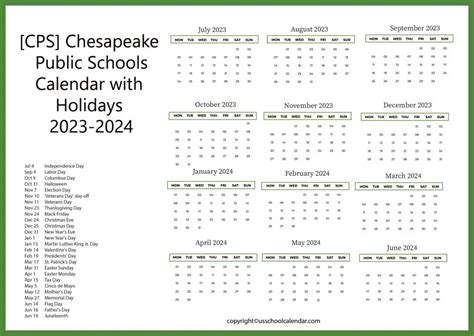 [CPS] Chesapeake Public Schools Calendar Holidays 2023-2024