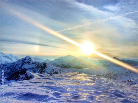 Sunrise on the peaks of the Dolomites in winter. Stock Photo | Adobe Stock