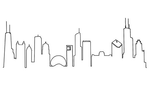 Chicago Skyline Line Drawing, Simple Skyscraper Panoramic View ...