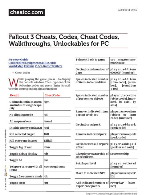 Www.cheatcc.com Fallout 3 Cheats Codes Cheat Codes Walkthroughs ...