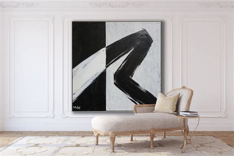 Minimalist Abstract Painting Black White Abstract Large Canvas Art ...