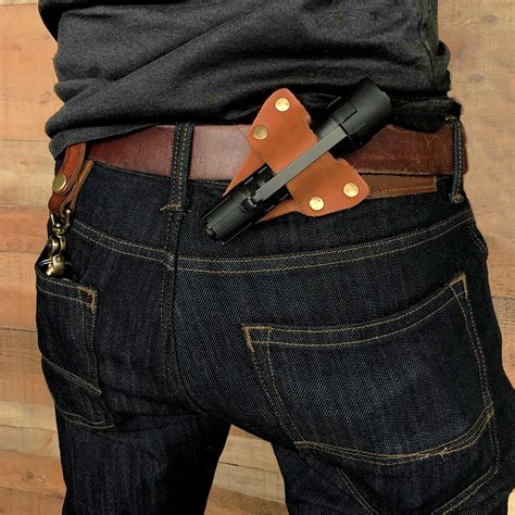 Leather Flashlight Holster // Tan + Brass Colored Hardware - American ...