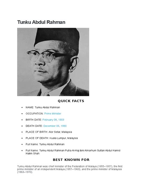 Tunku Abdul Rahman Biography | Malaysia | Southeast Asia