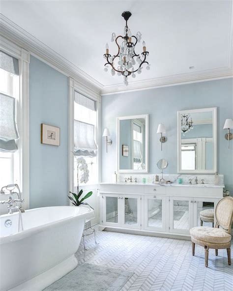 Master Bathroom:blue walls,chevron marble tile,blue bath rug ...