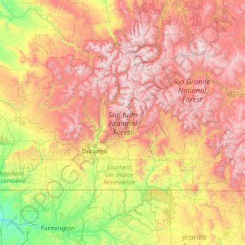 San Juan National Forest topographic map, elevation, relief