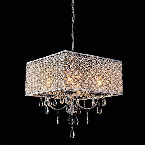 Modern Crystal Chandelier Chrome Finish with 4 Lights Square – KM Lighting