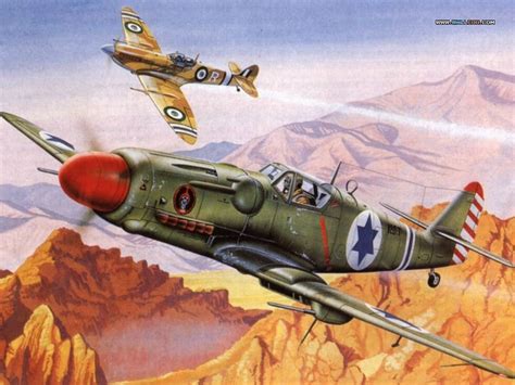 Israeli Me-109 vs Egyptian (?) Spitfire 1024x768 | Aircraft of World ...