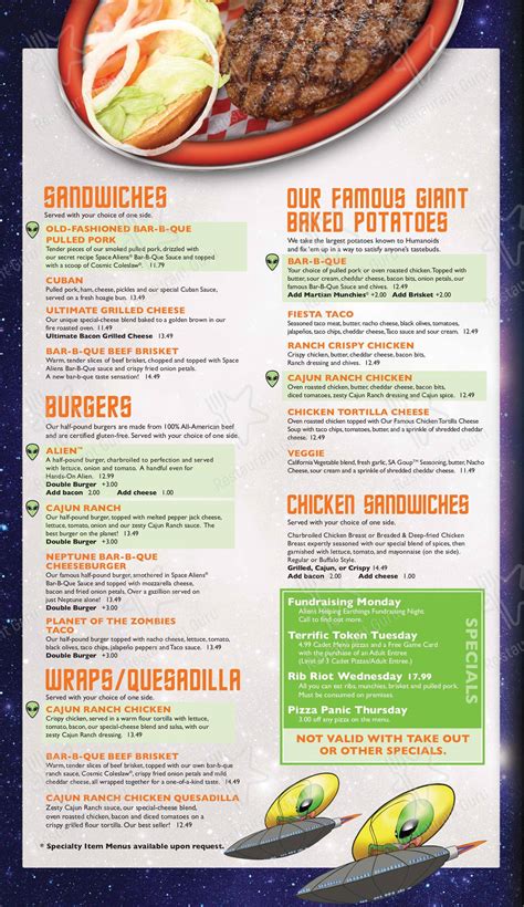 Menu at Space Aliens Grill & Bar, Bismarck