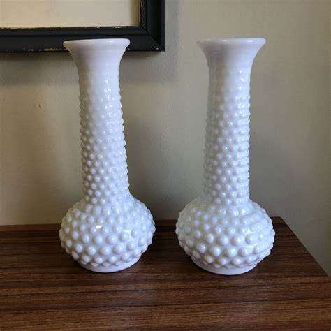 2 Vintage EO Brody USA White Milk Glass Hobnail Bud Vases | Etsy | Milk ...