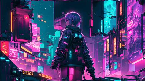 The neon-lit streets of a cyberpunk anime night city with this ...