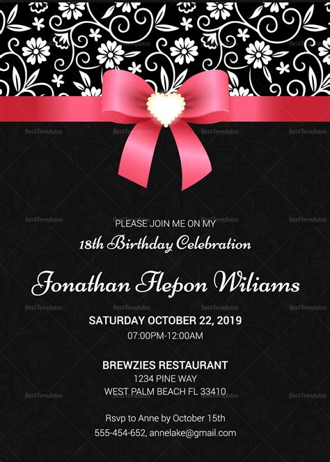 Debut Invitation Template Black And Pink | TUTORE.ORG - Master of Documents