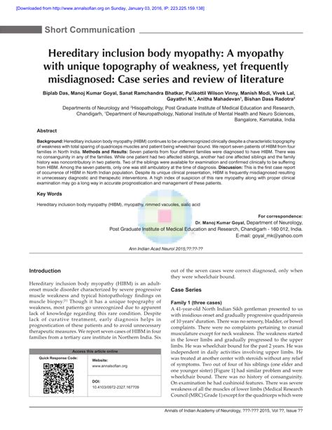 (PDF) Hereditary inclusion body myopathy: A myopathy with unique ...