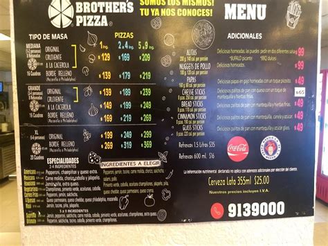 Menu at Brothers Pizza pizzeria, Mazatlán