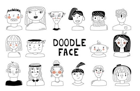 Premium Vector | Set doodle faces black and white doodle avatars vector ...