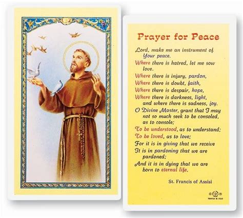 PRAYER TO SAINT FRANCIS OF ASSISI LAMINATED PRAYERCARD - Divine Mercy ...