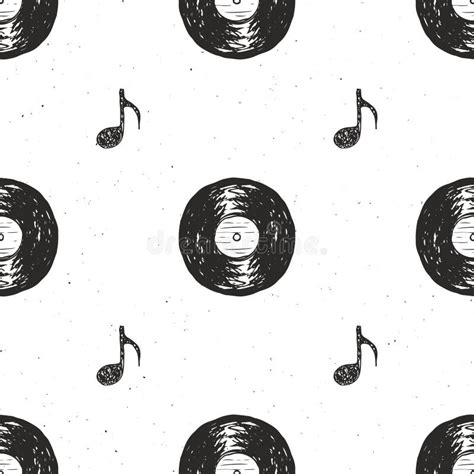 Vinyl Record Vintage Seamless Pattern Hand Drawn Label Sketch Stock ...