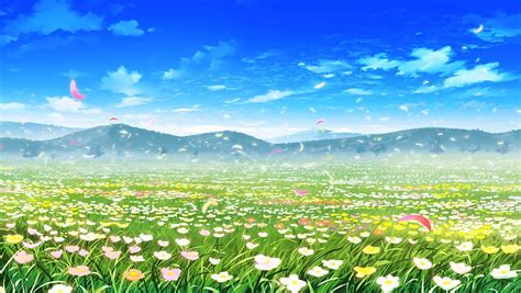 720P Free download | Anime Flower Field Scenery, Anime Spring Scenery ...