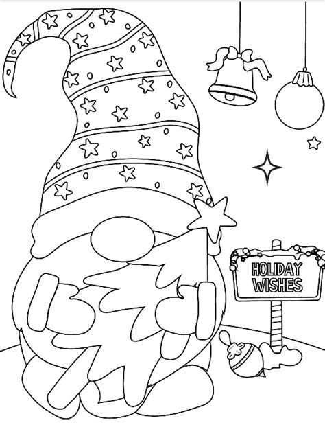 Free Printable Cute Christmas Gnome Coloring Pages