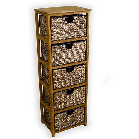 Walnut Frame Compact Wicker Basket Storage Shelf - Free Shipping Today ...