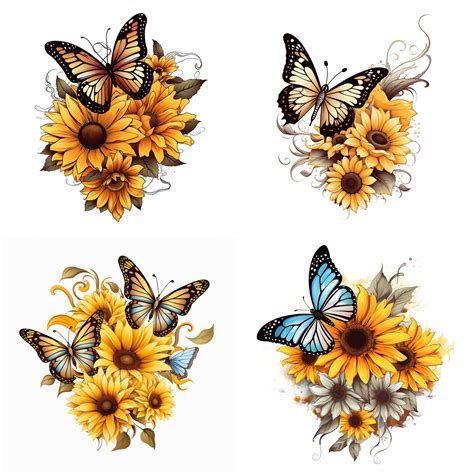 Sunflower and Butterfly Tattoo PNG Sunflower Tattoo Tattoo Flash ...