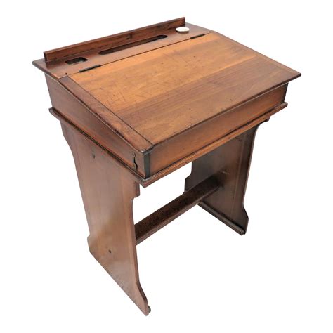 Antique English Child's Primary School Lift Top Desk With Ink Well ...