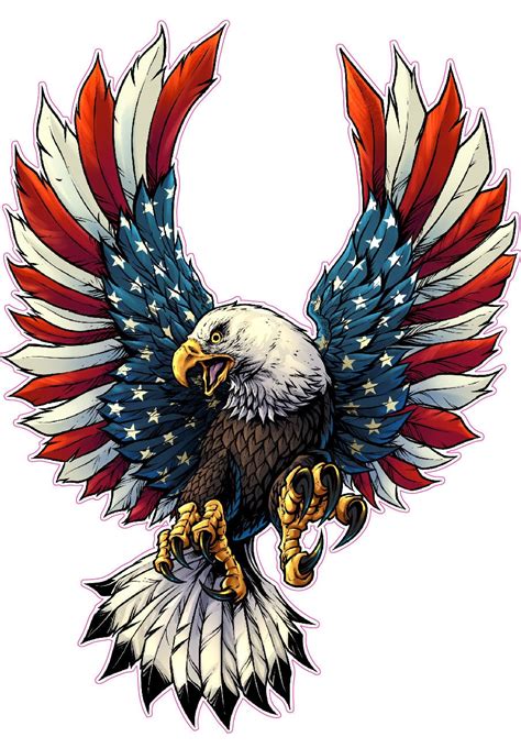 Screaming American Flag Bald Eagle with Black Wing Tips