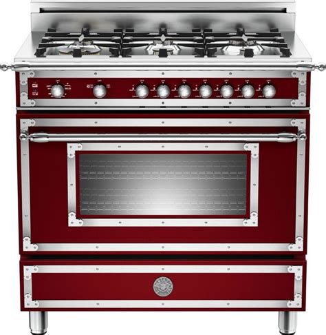 Bertazzoni 36" Range HER366GASVI Heritage Series Burgundy Natural Gas ...