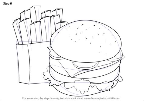 Learn How to Draw Hamburger and Fries (Snacks) Step by Step : Drawing ...