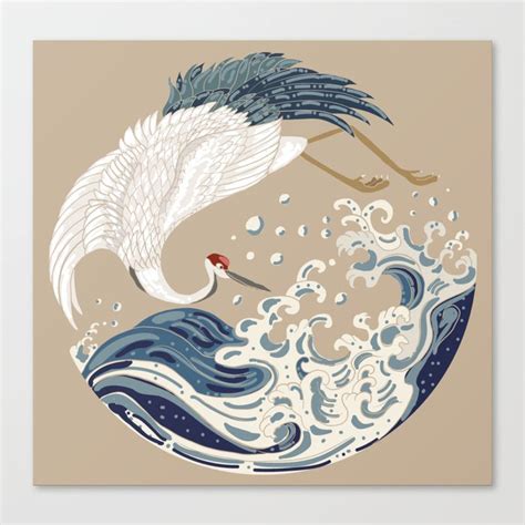 Crane and Japanese wave illustration. Traditional Chinese wave in ...