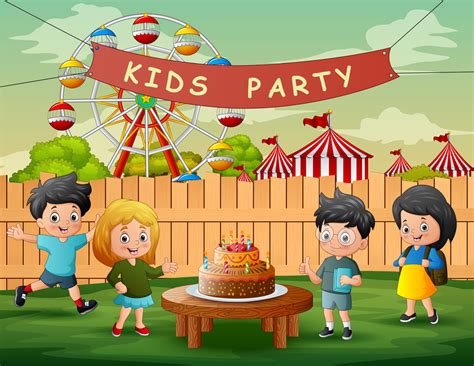 Cartoon the children at a birthday party in the backyard 7159738 Vector ...