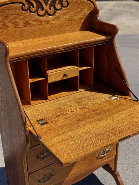 Antique Victorian Quartersawn Oak Drop Front Secretary Writing Desk by ...