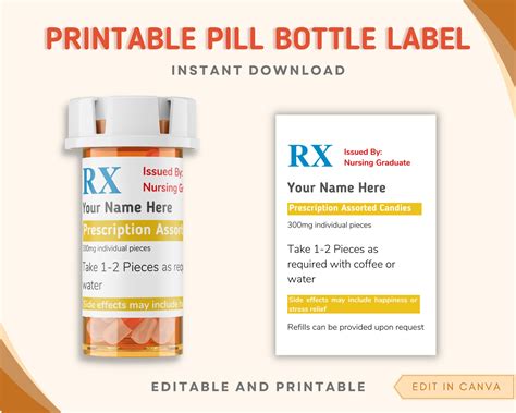 Pill Bottle Labels Printable Editable Prescription Label - Etsy