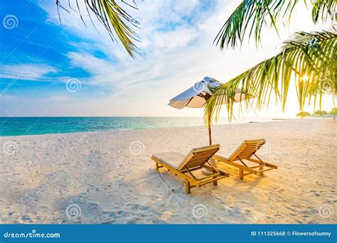 Summer Travel Destination Background. Summer Beach Scene, Sun Beds Sun ...